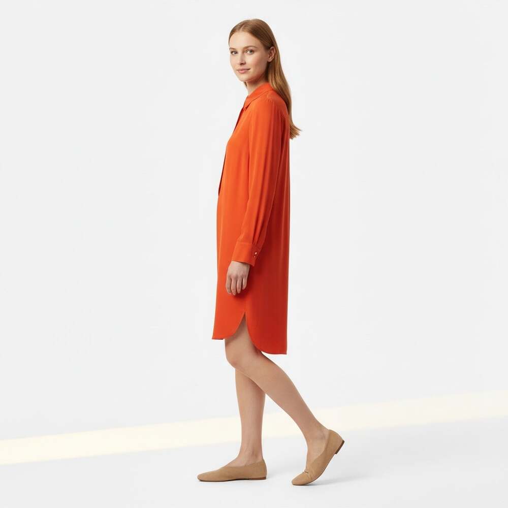 Vince Silk Shirt Dress — Vibrant Orange